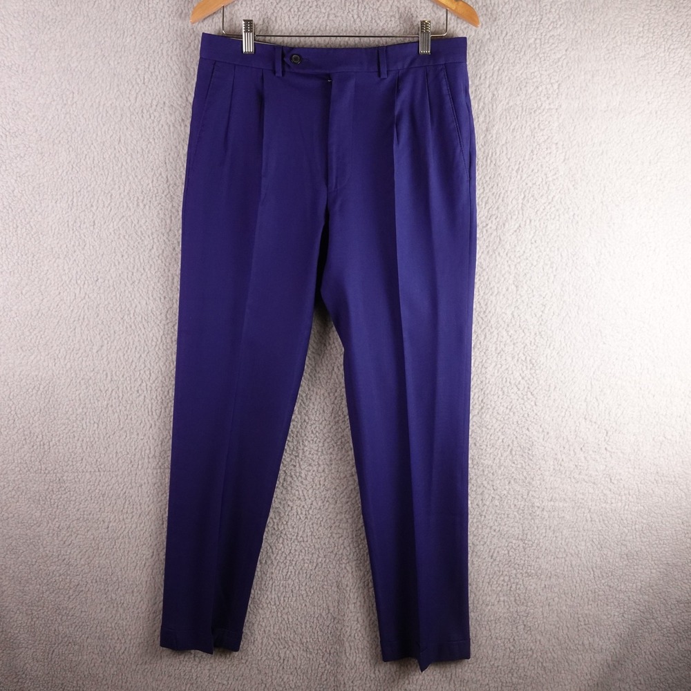 Samuelsohn Mens Blue Super 150s Wool Pleated Cuffed Dress Pants 40-32‎ Short